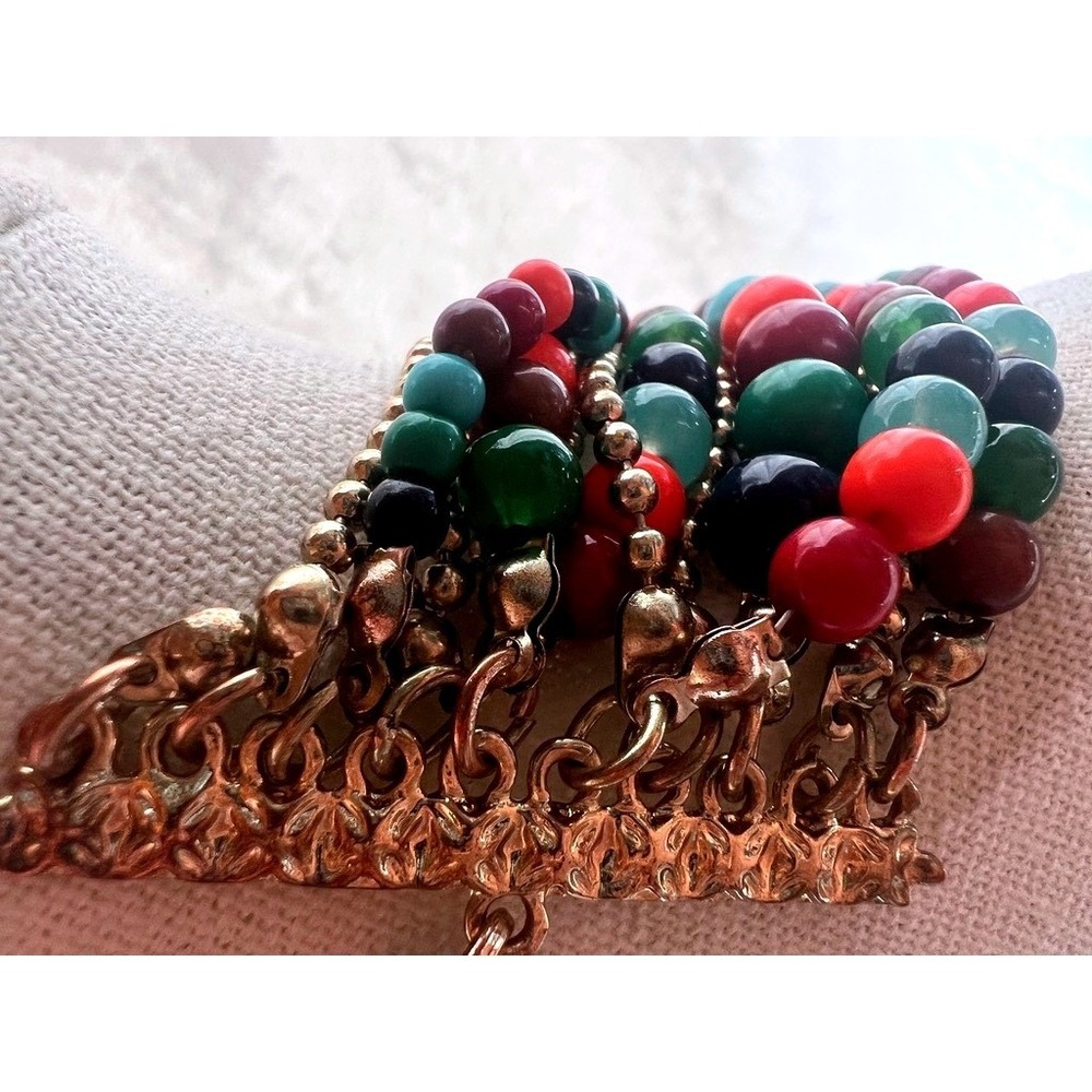 Multistrand Beaded Necklace Gold Amrita Singh Layered Statement Chunky Colorful - Picture 13 of 16